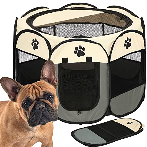 SPRINGOS Welpengehege mit Boden Welpenauslauf Faltbar Hunde Katzen Frettchen B x L x H: 114 x 114 x 56 cm für die Wohnung Hundeauslauf Hundebox Haustierkäfig von SPRINGOS