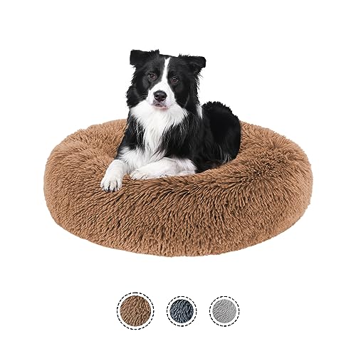 SPUNKYJUNKY Hundebett Flauschiges Katzenbett Donut Kissen Langer Plüsch Hundekissen Rund Hundesofa Hundekorb (70cm, Khaki) von SPUNKYJUNKY