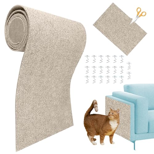 SQYJWD Kratzmatte Katze, Katzen kratzmatte, kratzmatte Katze Sofa, katzenkratzwand, DIY Climbing Cat Scratcher, Selbstklebende kratzmatte für Katzen - Kommt mit 20 Sofaschnallen(Size:30 * 30cm,Khaki) von SQYJWD