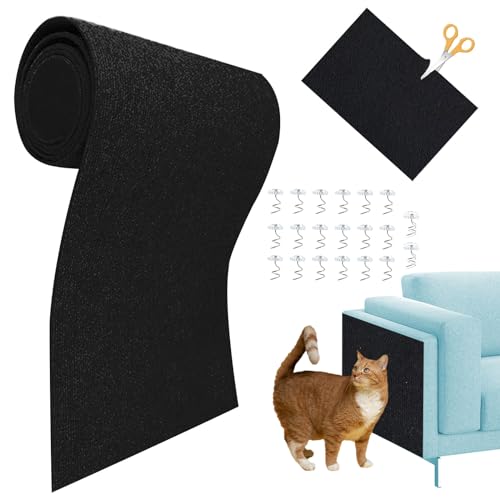 SQYJWD Kratzmatte Katze, katzen kratzmatte, kratzmatte katze sofa, katzenkratzwand, DIY Climbing Cat Scratcher, selbstklebende kratzmatte für katzen - Kommt mit 20 Sofaschnallen(Size:30*100cm,Schwarz) von SQYJWD