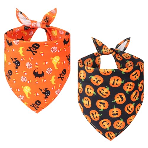 SRIZIAN 2 Stück Halloween Hund Bandanas, Adjustable Triangle Katze Hundhalstuch, Triangle Scarfs mit Kürbis-Muster, Hund Halloween-Kostüme für Kleine Mittlere Große Hunde von SRIZIAN