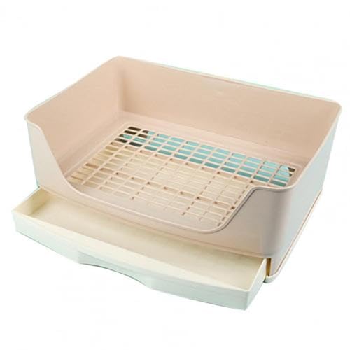 SRKATI Haustiertoilette Kaninchen Töpfchen Haustier Kaninchen Spritzwassergeschützte Katzentoilette Netzbox Töpfchentrainer mit Schublade Ecktoilette Haustierprodukte Hundetoilette(Beige) von SRKATI