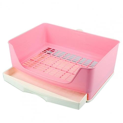 SRKATI Haustiertoilette Kaninchen Töpfchen Haustier Kaninchen Spritzwassergeschützte Katzentoilette Netzbox Töpfchentrainer mit Schublade Ecktoilette Haustierprodukte Hundetoilette(Pink) von SRKATI