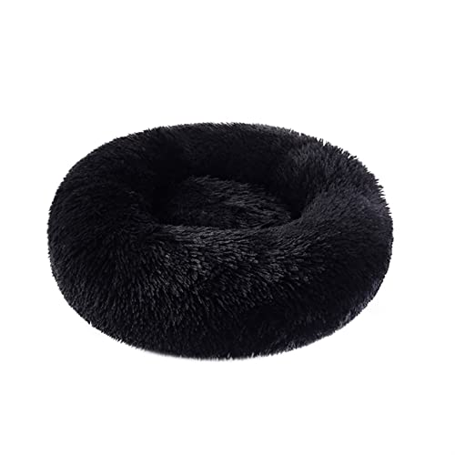 SRKATI Hundebett Katzenbett Hundebett, Katzenhaus, langes Plüsch-Haustierbett, beruhigende Betten, Haustierkorb, Hundehütte, rundes Kissen(Black,S Diameter 50cm) von SRKATI