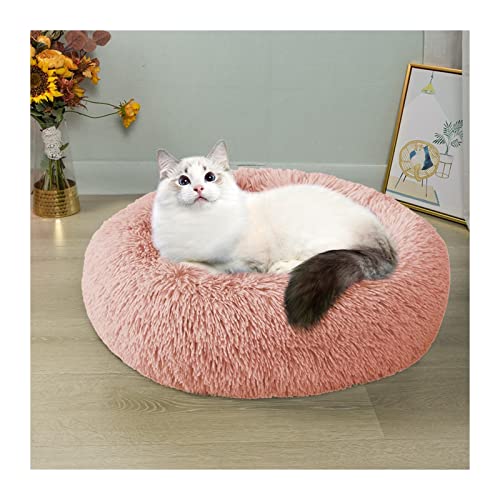 SRKATI Hundebett Katzenbett Hundekissenbett Haustiersofa für Katzenhundehausbett Runde Katze Winter warmes Bett Haustierbetten(Nest-Pale pink,100cm) von SRKATI