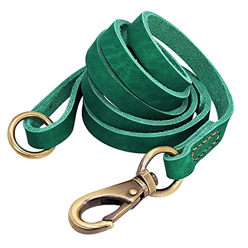 SRKATI Hundeleine Hundeleine aus echtem Leder, 150 cm, Laufleine für Haustiere, echtes Leder, für mittelgroße Hunde Schleppleine für Hunde(Green,L) von SRKATI