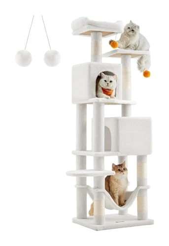 katzenkratzbaum 61-Zoll-Katzenplüsch-Katzenwohnung auf Mehreren Ebenen mit 5 Kratzbäumen, 2 Sitzstangen, 2 Höhlen und Hängematte katzenbaum(Jelly Pink) von SRKATI