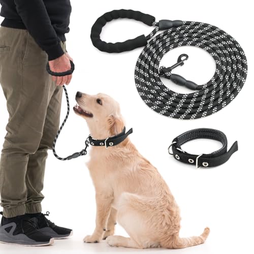 SRLWMYI Hundeleine für Große undMittelgroße Hund(15-60kg), 300cm Verstellbare Doppelleine & Freihandleine aus Nylon mit Reflektierend durch bis zu 200kg belastbar reflektierendem Design Schwarze von SRLWMYI