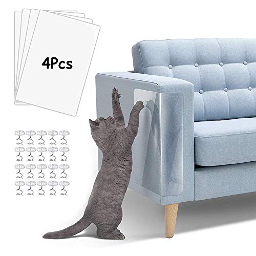 Couch Kratzschutz Katze Sofa, 4 Stücke Katzen Kratzschutz für Möbel, Kratzschutz Couch Möbelschutz mit 20 Schrauben, Transparent Selbstklebend Anti-Kratz-Pad für Sofa, Tür, Möbel, Wand, Doppelseitig von SRTYZ