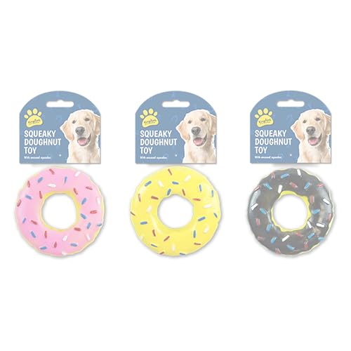 Gelb Quietschendes Donut Hundespielzeug, Haustier Quietschen Kauspielzeug, interaktives Leckerli-Spielzeug, unzerstörbares hartes Spielzeug für Quietsch-Kauer von SRV Hub