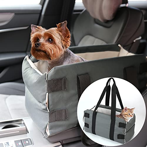 Console Dog Car Seats for Small Dogs,Pet Booster Seat,Portable Pet Travel Carrier Bags for Dog Cat up to 5 kg,Puppy Car Armrest,Washable Dog Cat Booster Seat with Safety Tethers (Gray) von SSAWcasa