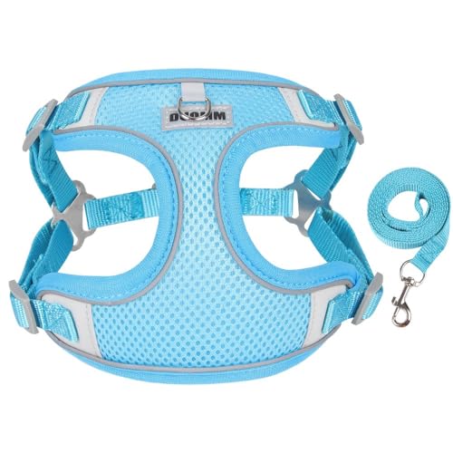 SSDH Hundegeschirr Atmungsaktives Air-Mesh-Geschirr Geeignet für Kleine und Große Hunde Katzengeschirr Hundeleine(inklusive Zugseil) (XL,Blau) von SSDH