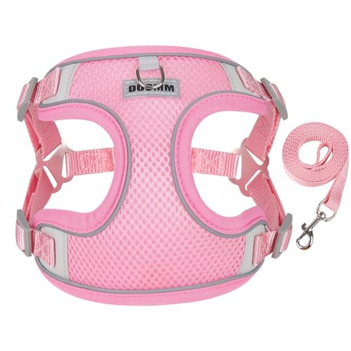 SSDH Hundegeschirr Atmungsaktives Air-Mesh-Geschirr Geeignet für Kleine und Große Hunde Katzengeschirr Hundeleine(inklusive Zugseil) (XL,Rosa) von SSDH