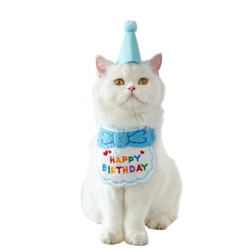 SSDH Katzen- und Hunde-Geburtstagsmütze Happy Birthday-Haustier-Lätzchen Haustier-Geburtstagsparty-Dekoration (Hellblau) von SSDH