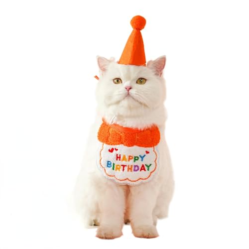 SSDH Katzen- und Hunde-Geburtstagsmütze Happy Birthday-Haustier-Lätzchen Haustier-Geburtstagsparty-Dekoration (Orange) von SSDH