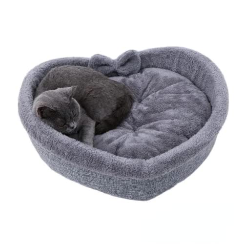 SSDHUA Süßes Katzenbett, herzförmiges Katzennest, Baumwoll-Fleece, warm, weich, geeignet für Katzen und Hunde, um den warmen Winter zu verbringen (XL, Grau) von SSDHUA