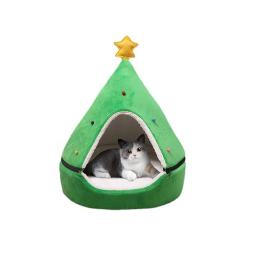 SSDHUA Weihnachten Katzenhaus Abnehmbares Katzenzelt Katze Hund Haus Warm Bequem 2 in 1 Höhle Katzennest Niedlich Sofa Bett Welpen Kätzchen Spielplatz (S) von SSDHUA