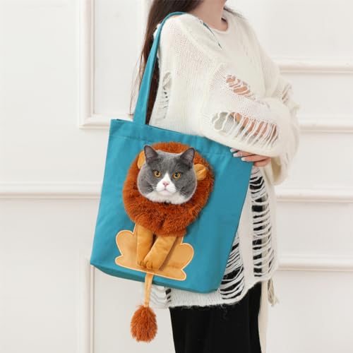 Haustier Canvas Umhängetasche Katzentrage Tragbare Brust Katze Tasche Outdoor Hund Tote Bag Reise Handtasche für kleine Katze Hund Tierbedarf (Blau, Groß) von SSFGSDGG