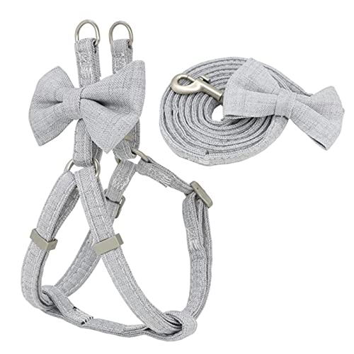 Dog Harness Leash Collar Set Soft Cute Bow Layer Dog for Pet Leash-Gray,S-1.0cm von SSJIA