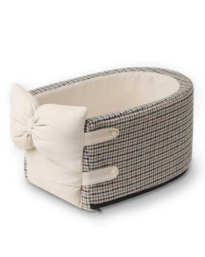 Hundesitz Auto 12 Farben Nette Schleife Hund Träger Auto Zentrale Hund Auto Für Sitz Bett Tragbare Teddy Hund Und Katze Matte Für Ausgehen Verstellbarer Hundeautositz(Beige) von SSUYGF