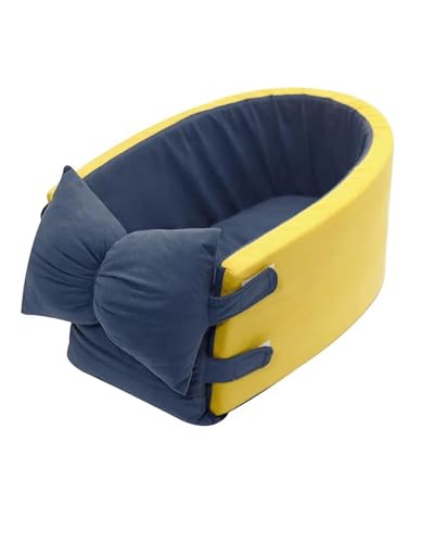 Hundesitz Auto 12 Farben Nette Schleife Hund Träger Auto Zentrale Hund Auto Für Sitz Bett Tragbare Teddy Hund Und Katze Matte Für Ausgehen Verstellbarer Hundeautositz(Blue Yellow) von SSUYGF