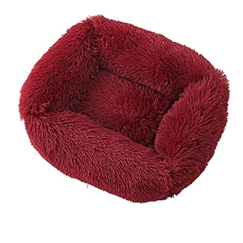 SSxgslbh Hundebett, quadratisch, einfarbig, für kleine, mittelgroße und große Hunde, warmes Katzen- und Hundezubehör (Farbe: Weinrot, Größe: M 65 x 55 cm) von SSxgslbh