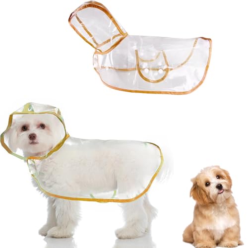 SSyang Regenmantel für Hunde, Wasserdicht Hund Regen Poncho Hoodie, Hunderegenmantel,Verstellbar und Leicht zu Tragen, Regen- und Winddicht, für Kleine Mittelgroße Hundekatzen (Orange Farbe,M) von SSyang