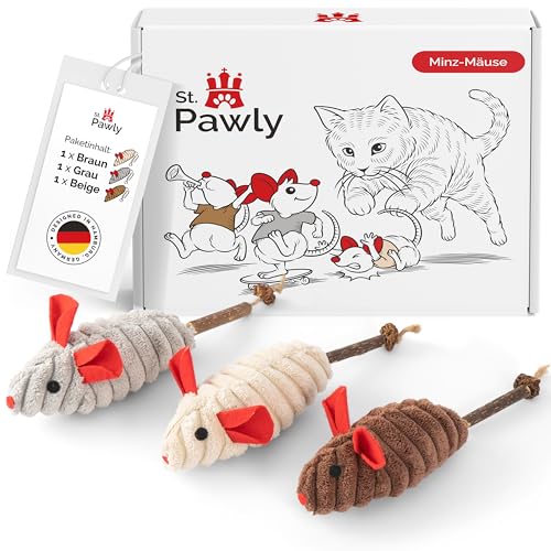 ST.PAWLY® Minz-Mäuse - Katzenspielzeug - Katze Maus - Katzenspielzeug Selbstbeschäftigung - Spielzeugmäuse für Katzen, Katzenminze - Matatabi Stick - Katzenspielzeug Natur von ST. PAWLY