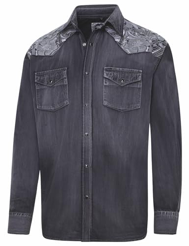 Westernhemd Fred – Grau im Fade-Out-Look mit besticktem Western-Yoke | Stars & Stripes von STARS & STRIPES