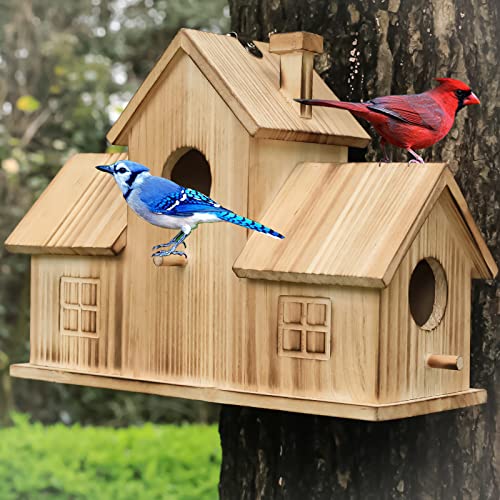 STARSWR Vogelhäuser für draußen, 3 Löcher, Vogelhaus für 3 Vogelfamilien, Bluebird-Finken, Kardinäle, hängendes Vogelhaus für Garten von STARSWR