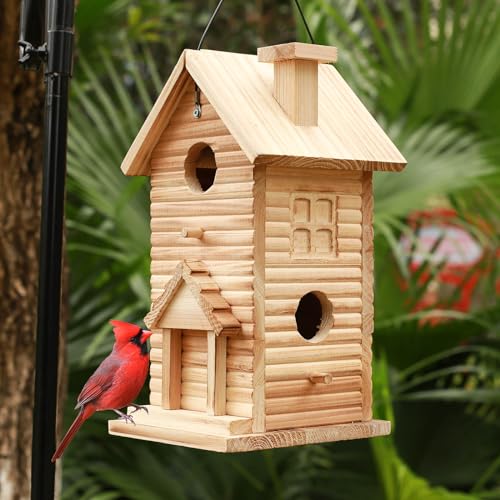 STARSWR Vogelhaus, Outdoor-Vogelhäuser für den Außenbereich, 2 Löcher, Holz, Blau, Vogelhaus, Finken, Kardinälle, hängende Vogelhaus, Nistkasten für Wildvögelbeobachtung von STARSWR