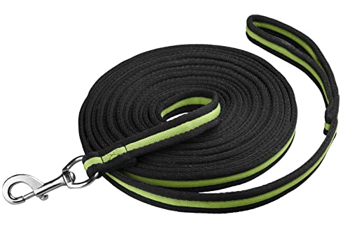 Start Longierleine für Reitsport Longe Pferd 8m Softlonge aus Nylon, Pferdelonge mit Handschlaufe, Schleppleine, Zügel mit Karabiner, Bodenarbeitsseil Pferd (Schwarz/Apfelgrün) von START ENJOY THE RIDE