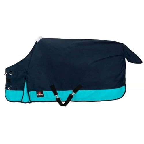 Start Outdoordecke Pferdedecke Weidedecke 600D Regendecke Winterdecke Pferd 200g mit Polarfleecefutter, Nylonfutter und Füllung in 0g, 200g (Dunkelblau/Aquamarin, 125cm (0g/m² Polarfleecefutter)) von START ENJOY THE RIDE