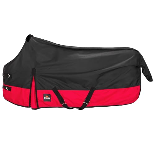 Start Outdoordecke Pferdedecke Weidedecke 600D Regendecke Winterdecke Pferd 200g mit Polarfleecefutter, Nylonfutter und Füllung in 0g, 200g (Schwarz/Rot, 115cm (0g/m² Nylonfutter)) von START ENJOY THE RIDE