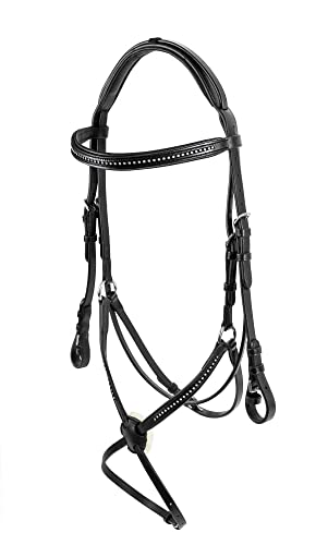 Start Zeus Trensenzaum Leder für Pony, Warmblut und Vollblut, Reittrense, Pferde Trense mit kleinen Kristallen, Inklusive Zügeln und Schnallenverschluss, mexikanisches Trensenband (Pony, Schwarz) von START ENJOY THE RIDE