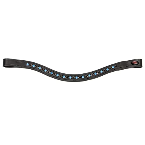 Stirnband für Pferd Warmblut, Vollblut, Kaltblut Start Cadmus Lackleder Glitzer Stirnriemen mit Strass in Blau und Schwarz, geschwungen für Trense, braun und schwarzes Leder (Cob, Schwarz/Silber) von START ENJOY THE RIDE