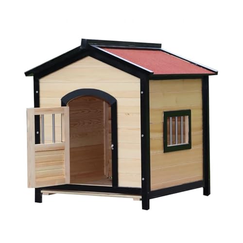 Große Hundehütte mit Fenster und Tür, isolierte Hundebox aus Holz, wetterfeste Haustierhütte, ideal for kleine, mittelgroße und große Haustiere im Innen- und Außenbereich(Size:Large) von STEPHM