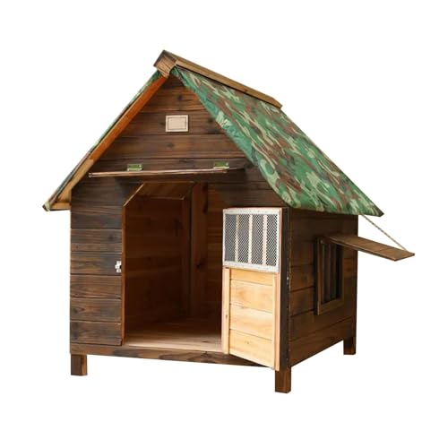 Hölzerne Hundehütte for draußen und drinnen, Hundebox mit Sonnenschutz, wetterfest und Winddicht, ideal for kleine, mittelgroße und große Haustiere(Size:L) von STEPHM