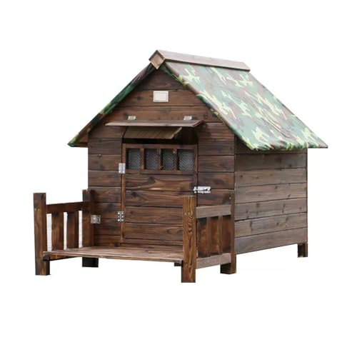 Hölzerne Hundehütte im Freien mit Veranda, wasserdichte, Winddichte Hundebox mit Tür und Fenster, Haustierhütte for kleine, mittelgroße und große Haustiere(Size:L) von STEPHM