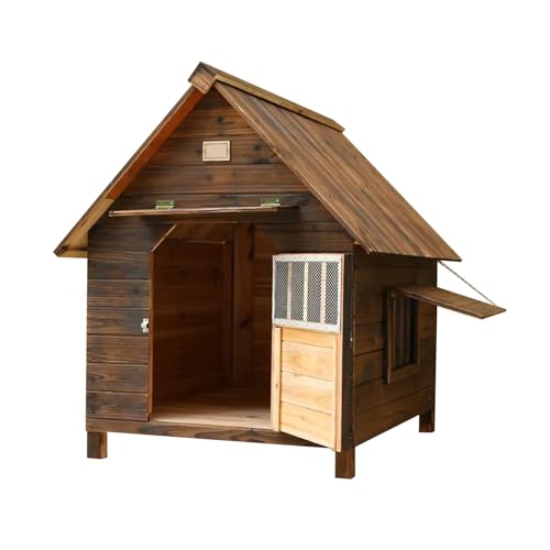 Hundehütte aus Holz mit Fenster und Tür, Sonnenschutz, Hundebox, wetterfest und Winddicht, ideal for kleine, mittelgroße und große Haustiere im Innen- und Außenbereich(Size:M) von STEPHM