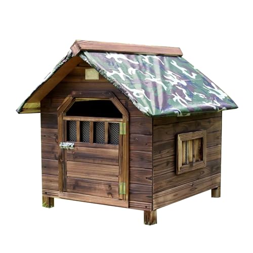 Hundehütte aus Holz mit Fenster und Tür, wetterfest, wasserdicht, Hundehütte, ideal for kleine, mittelgroße und große Haustiere im Innen- und Außenbereich(Size:Large) von STEPHM