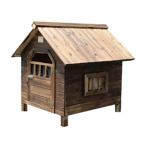 Hundehütte aus Holz mit Fenster und Tür, wetterfeste Hundebox, ideal for kleine, mittelgroße und große Haustiere im Innen- und Außenbereich(Size:Large) von STEPHM