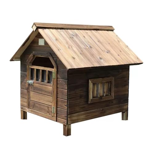 Hundehütte aus Holz mit Fenster und Tür, wetterfeste Hundehütte, ideal for kleine, mittlere und große Haustiere(Size:Large) von STEPHM