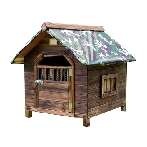 Hundehütte aus Holz mit Fenster und Tür, wetterfeste Hundehütte, ideal for kleine, mittlere und große Haustiere(Size:Large) von STEPHM