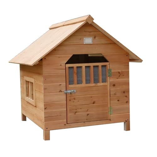 Hundehütte for den Außenbereich, Hundekäfig aus Holz mit Fenster und Tür, wetterfeste und Winddichte Hundehütte, einfach zu montieren, for kleine, mittelgroße und große Haustiere(Size:3XL) von STEPHM