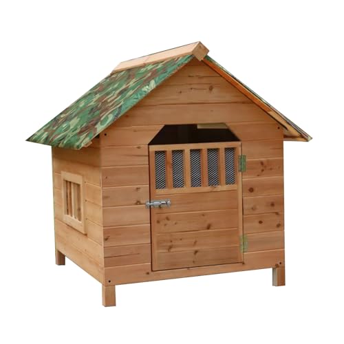 Hundehütte im Freien mit Regenschutz, Hundekäfig aus Holz mit Fenster und Tür, wetterfest und Winddicht, Hundehütte, einfach zu montieren, for kleine, mittelgroße und große Haustiere(Size:3XL) von STEPHM