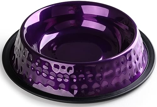 StilGut Fressnapf für Hund & Katze 2er-Set, Futternapf aus Aluminium 0,2 l, Hundenapf, Katzennapf, Wassernapf - 2er-Set - Lila gehämmert von STILGUT