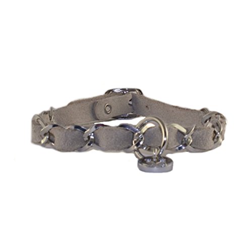 Halsband Silver Chain ONLY, Halsband für kleine Hunde, Lederhalsband, sehr weiches Wildleder Farbe beige, Größe 30 von STILHUND