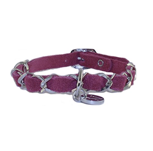 Halsband Silver Chain ONLY, Halsband für kleine Hunde, Lederhalsband, sehr weiches Wildleder Farbe pink, Größe 30 von STILHUND