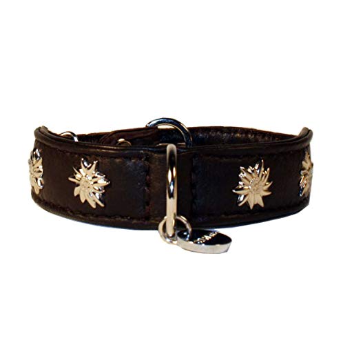 Lederhalsband Edelweiss, Hundehalsband, Nappaleder, hochwertiges Lederhalsband, extrem weiches Nappaleder, Edelweiss, Landhausstil Farbe braun, Größe 30 von STILHUND